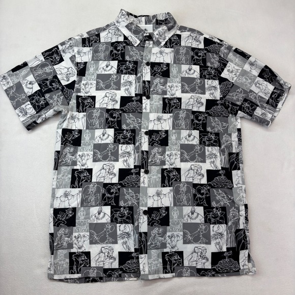 Disney Villains Mens Small Rayon Button Down Shirt Black White  Checkerboard - Picture 3 of 8